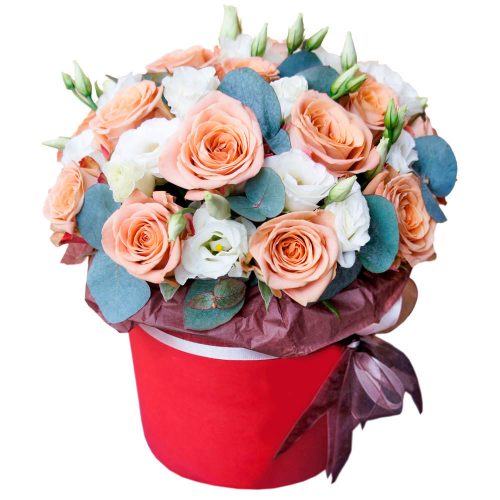 Цветы в коробке «Персиковая нежность»